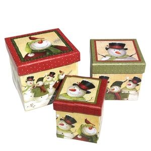 Paper Images Christmas Snowman Cube Decorative Nesting Boxes, 3 ct